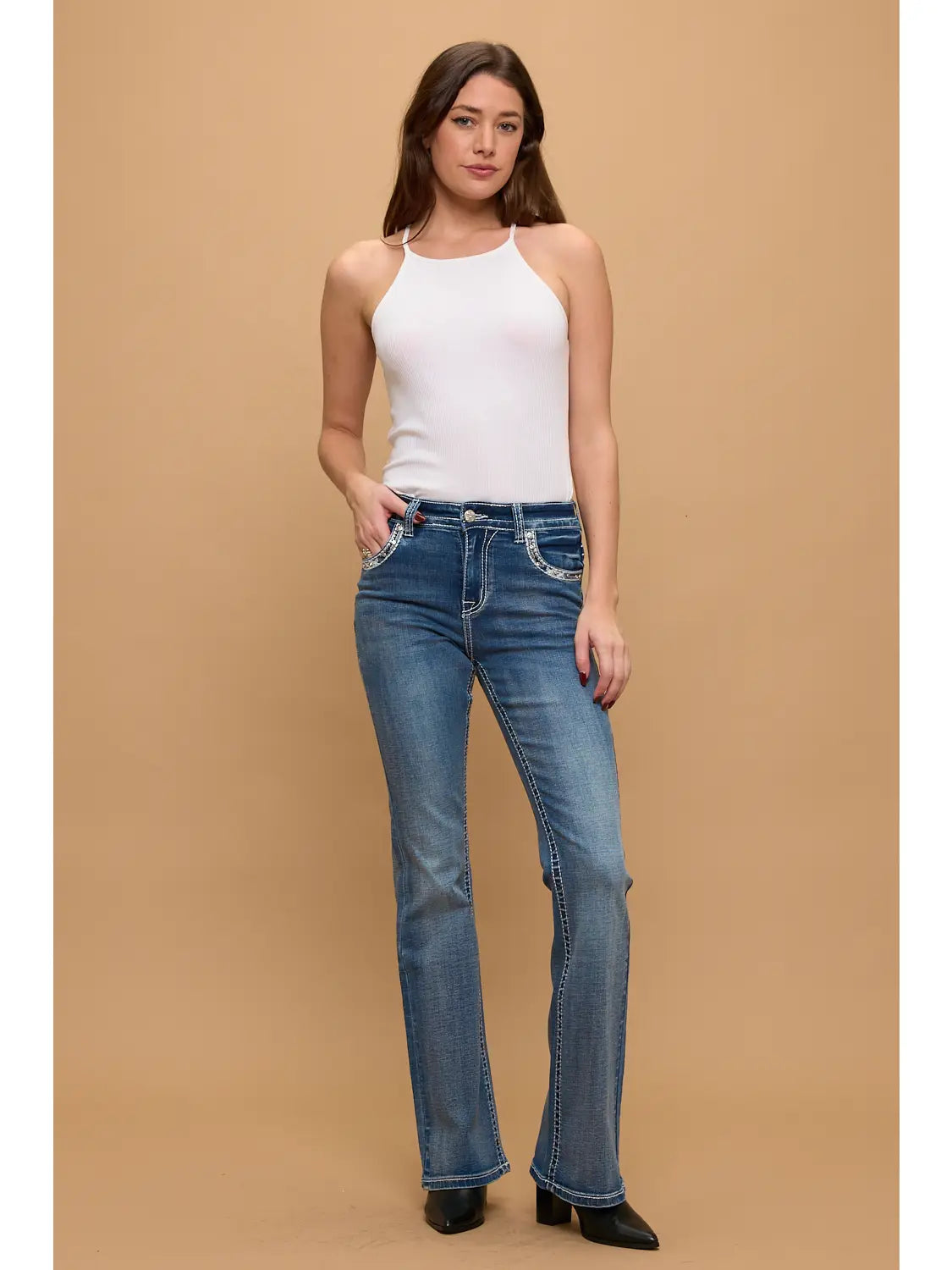Silver Crossfire Rhinestone Bootcut Jeans