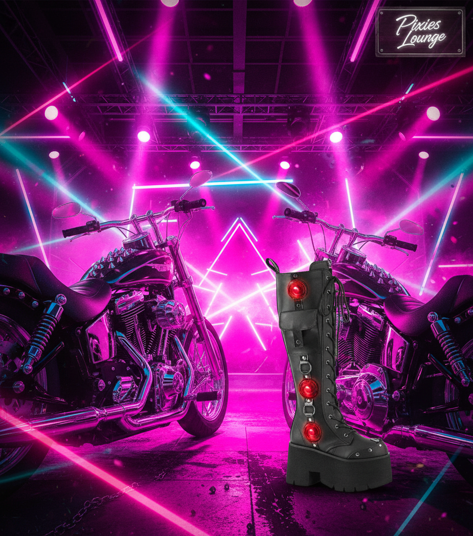 Demonia Swirls & Studs LED Blazing Boots