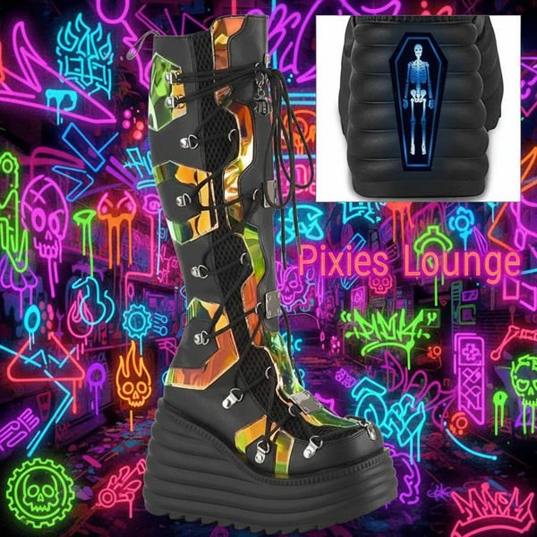 Demonia “Magic Mirror” Knee High LED Boots BLAZE-152
