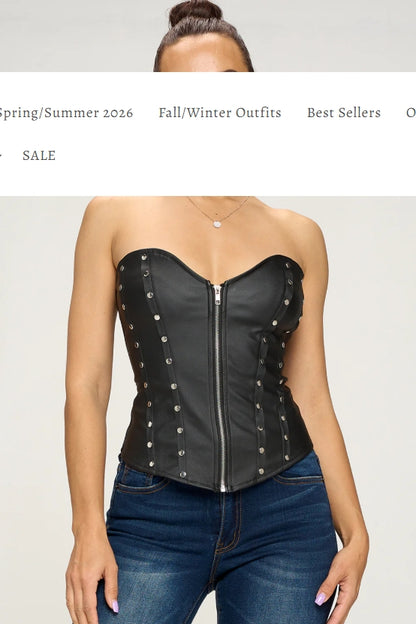 Rebel Rivet Zip Faux Leather Corset Top