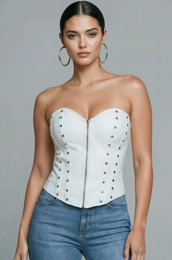 Rebel Rivet Zip Faux Leather Corset Top