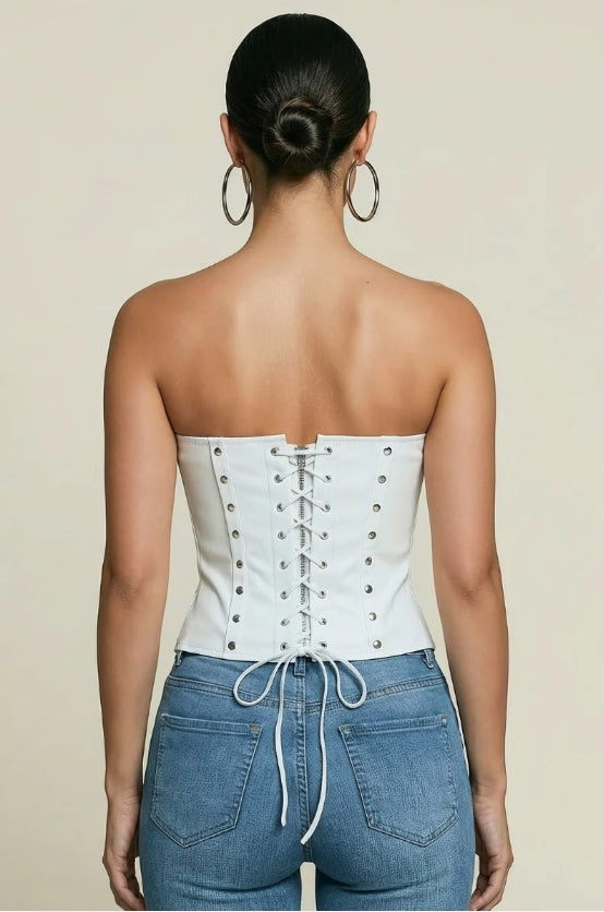 Rebel Rivet Zip Faux Leather Corset Top