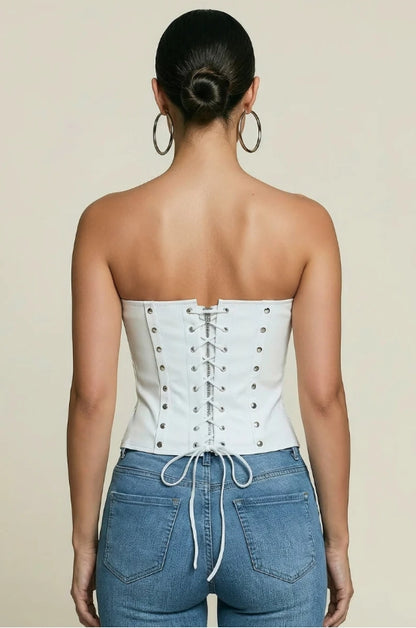Rebel Rivet Zip Faux Leather Corset Top