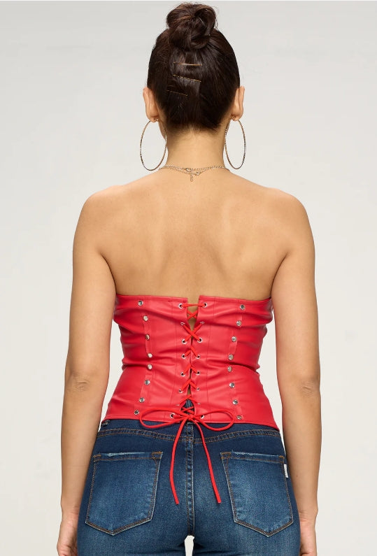 Rebel Rivet Zip Faux Leather Corset Top