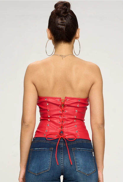 Rebel Rivet Zip Faux Leather Corset Top