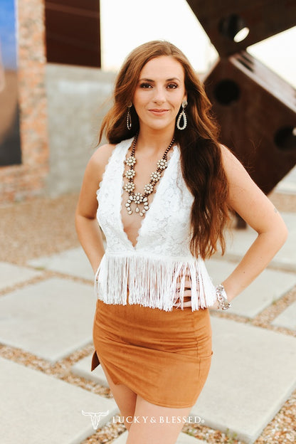 Lace Fringe Sleeveless V Neck Top by Lucky & Blessed