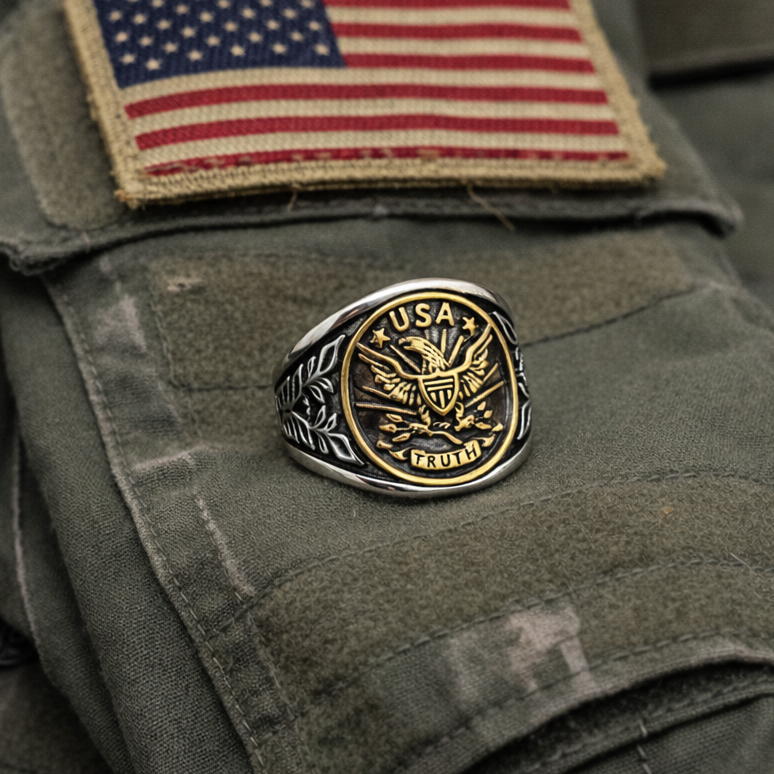 Men’s USA “Truth” Ring – Low‑Profile Stainless Steel Patriotic Biker Ring