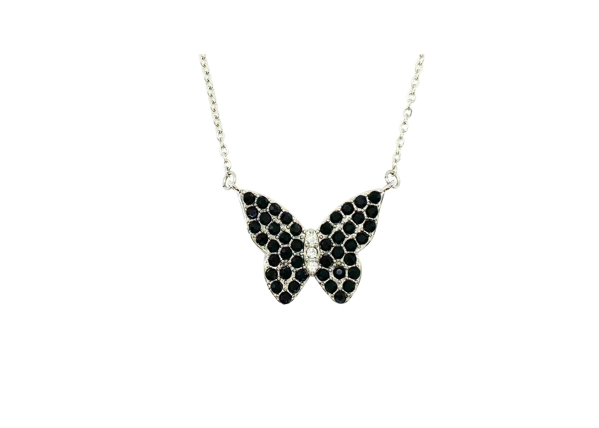 SK2701 Ladies Black Butterfly Sparkling Crystal Stainless Steel Necklace