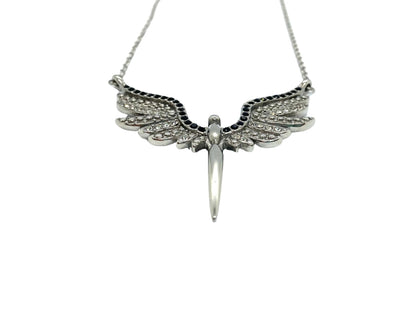 SK2702 Ladies Angel Wings Spread Crystal Stainless Steel Necklace