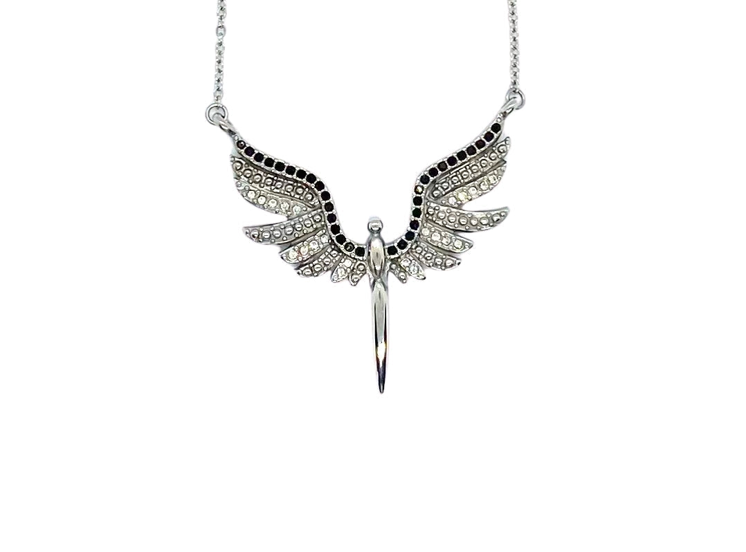 SK2702 Ladies Angel Wings Spread Crystal Stainless Steel Necklace