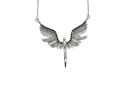 SK2702 Ladies Angel Wings Spread Crystal Stainless Steel Necklace