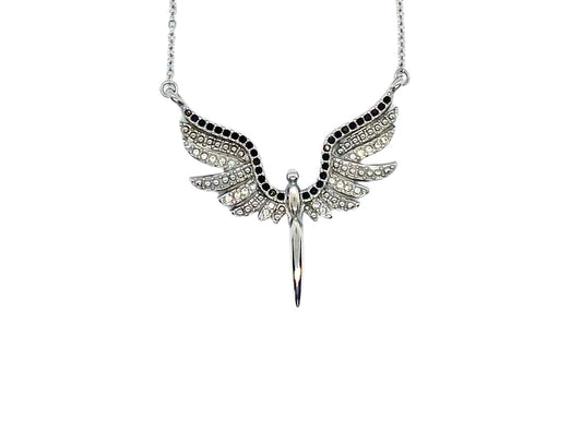 SK2702 Ladies Angel Wings Spread Crystal Stainless Steel Necklace