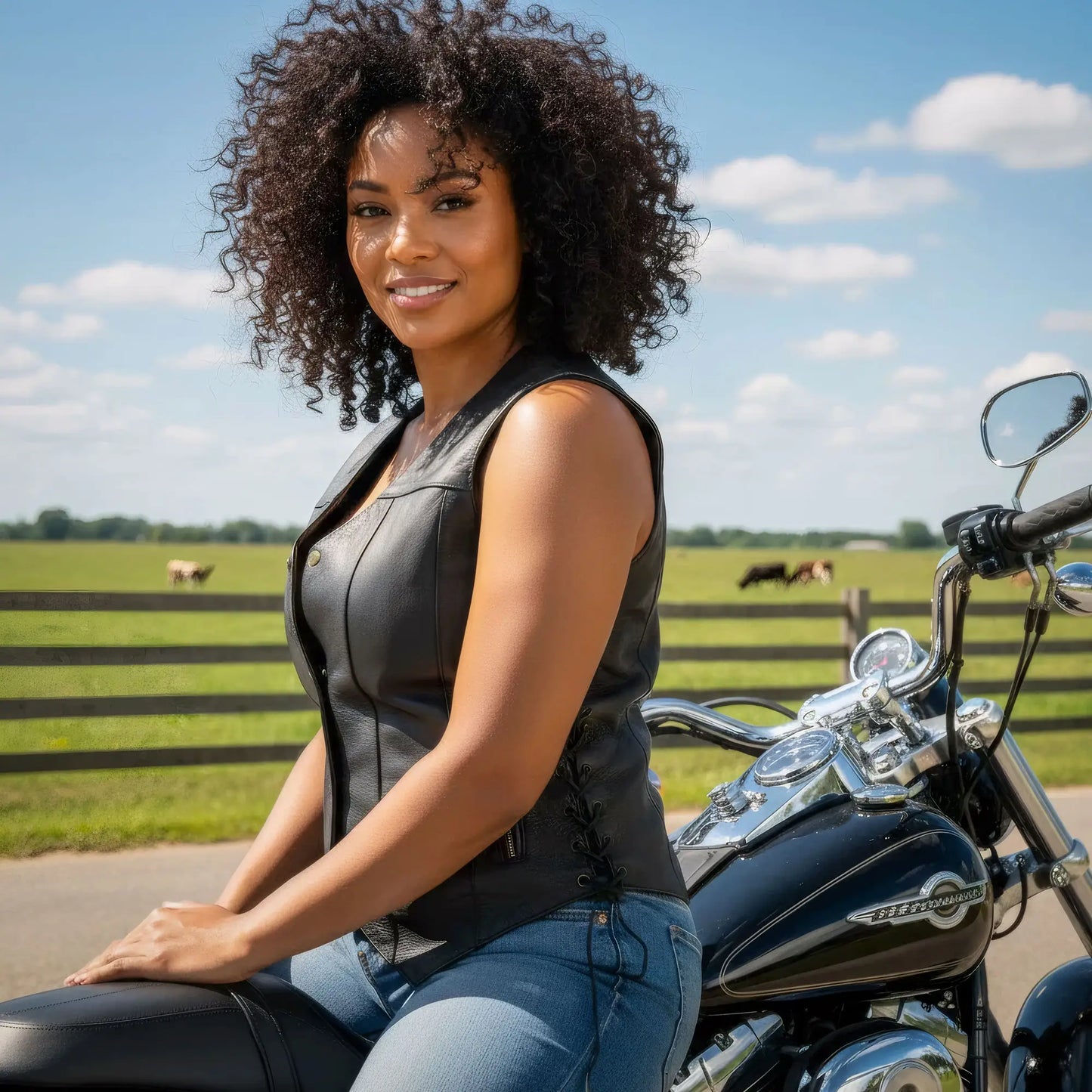 Hot Leathers VSL1008 Ladies Black Motorcycle 'Ten Pocket' Leather Biker Vest