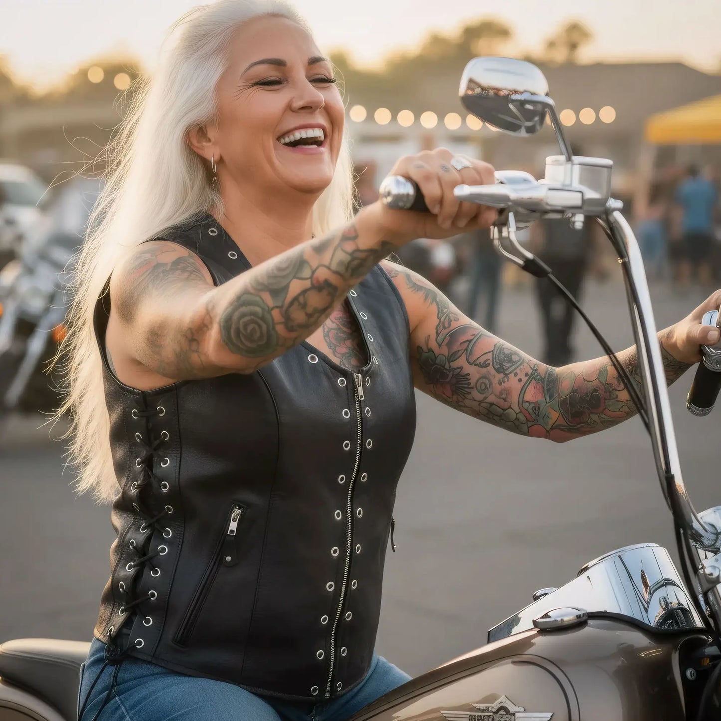 Hot Leathers VSL1009 Ladies Black Lambskin Motorcycle Biker Vest with Grommet Accents