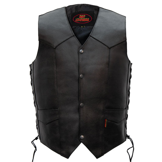 Hot Leathers VSM1015 Men's Black Heavyweight Motorcycle style Leather Biker Vest with Side Laces