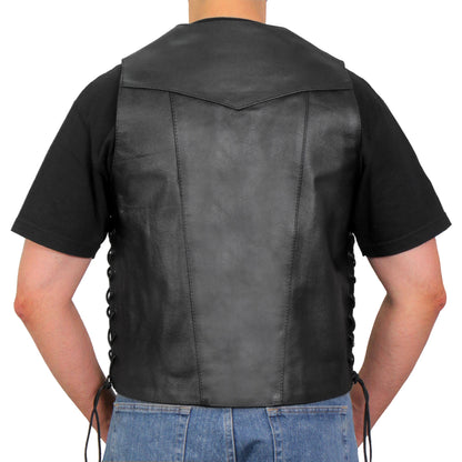 Hot Leathers VSM1017 Men's Motorcycle Black '10 Pocket' Leather Biker Vest with Side Laces