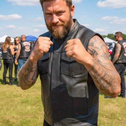 Hot Leathers Men's Motorcycle Black '10 Pocket' Club style Cowhide Leather Biker Vest VSM1018