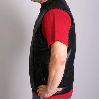 Hot Leathers Men's Motorcycle Black '10 Pocket' Club style Cowhide Leather Biker Vest VSM1018