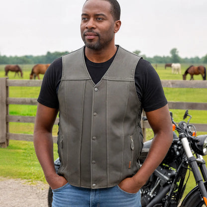 Hot Leathers VSM1041 Men's Motorcycle style Rub-Off Grey 'Side Lace' Leather Biker Vest