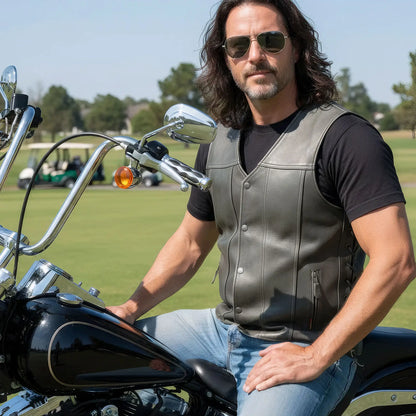 Hot Leathers VSM1041 Men's Motorcycle style Rub-Off Grey 'Side Lace' Leather Biker Vest