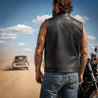 Hot Leathers VSM1049 Men's Black 'Paisley' Motorcycle Club style Conceal and Carry Leather Biker Vest