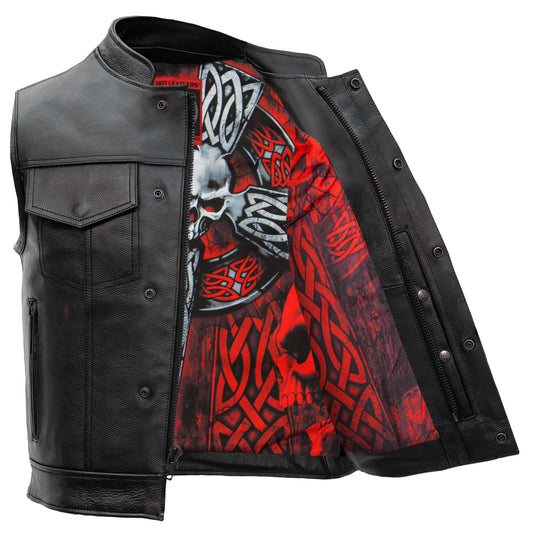Hot Leathers VSM1051 Men's Black 'Celtic Cross' Motorcycle Club Style Conceal and Carry Leather Biker Vest