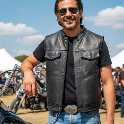 Hot Leathers VSM1051 Men's Black 'Celtic Cross' Motorcycle Club Style Conceal and Carry Leather Biker Vest