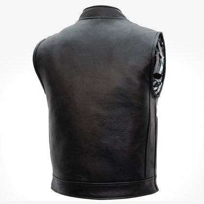 Hot Leathers VSM1054 Men’s Black 'Skull Flag' Motorcycle Club style Conceal and Carry Leather Biker Vest