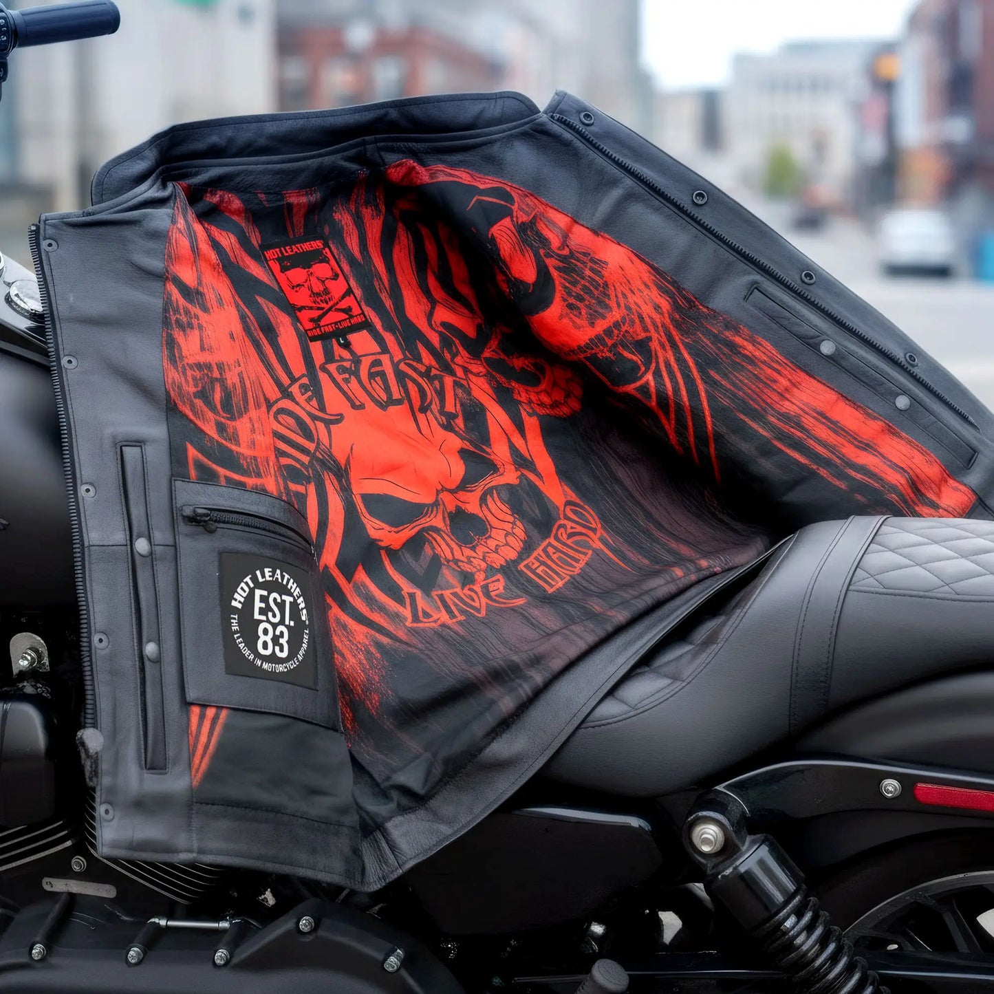 Hot Leathers VSM1055 Men’s Black 'Over The Top Skull' Motorcycle Club Style Conceal and Carry Leather Biker Vest