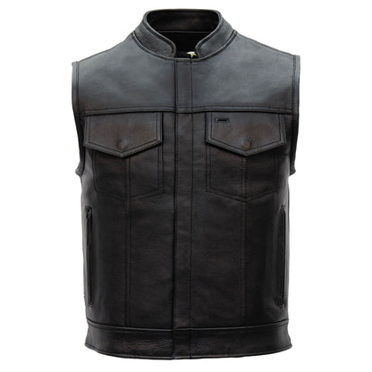 Hot Leathers VSM1056 Men's Black 'Vintage USA Flag' Motorcycle Club Style Conceal and Carry Leather Biker Vest