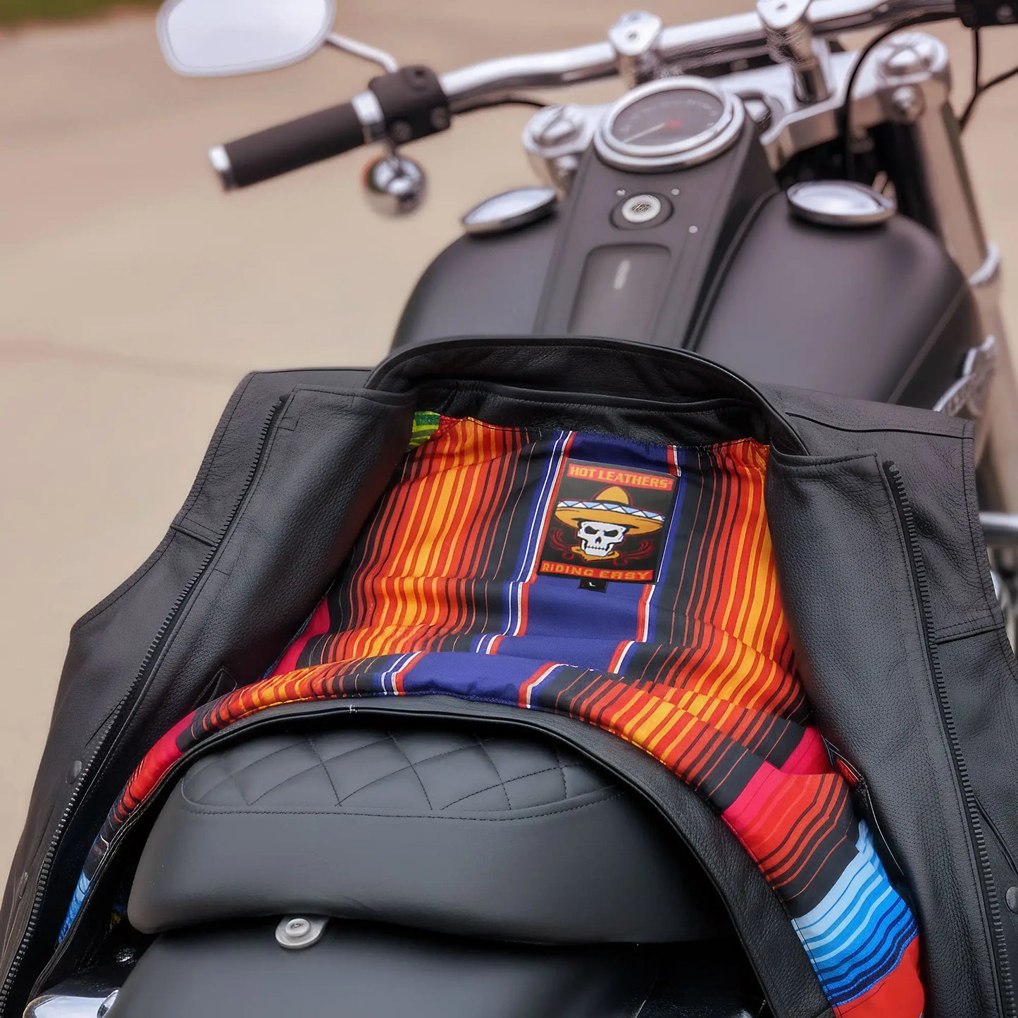 Hot Leathers VSM1057 Men’s Black 'Mexican Blanket' Motorcycle Club Style Conceal and Carry Leather Biker Vest
