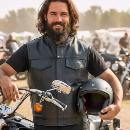 Hot Leathers VSM1057 Men’s Black 'Mexican Blanket' Motorcycle Club Style Conceal and Carry Leather Biker Vest