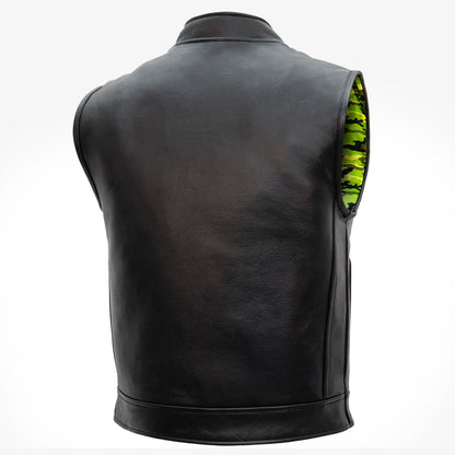 Hot Leathers VSM1058 Men's Black 'Camo Flag' Motorcycle Club Style Conceal and Carry Leather Biker Vest