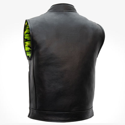 Hot Leathers VSM1058 Men's Black 'Camo Flag' Motorcycle Club Style Conceal and Carry Leather Biker Vest