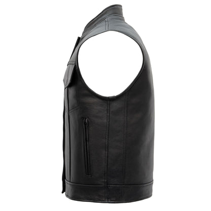 Hot Leathers VSM1058 Men's Black 'Camo Flag' Motorcycle Club Style Conceal and Carry Leather Biker Vest