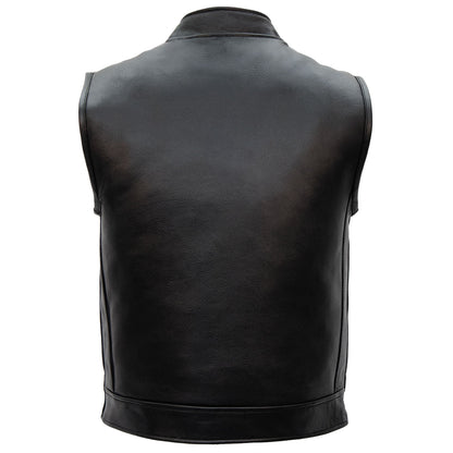 Hot Leathers VSM1059 Men's Black 'Flannel Grey' Motorcycle Club style Conceal and Carry Leather Biker Vest