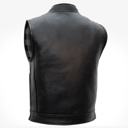 Hot Leathers VSM1059 Men's Black 'Flannel Grey' Motorcycle Club style Conceal and Carry Leather Biker Vest