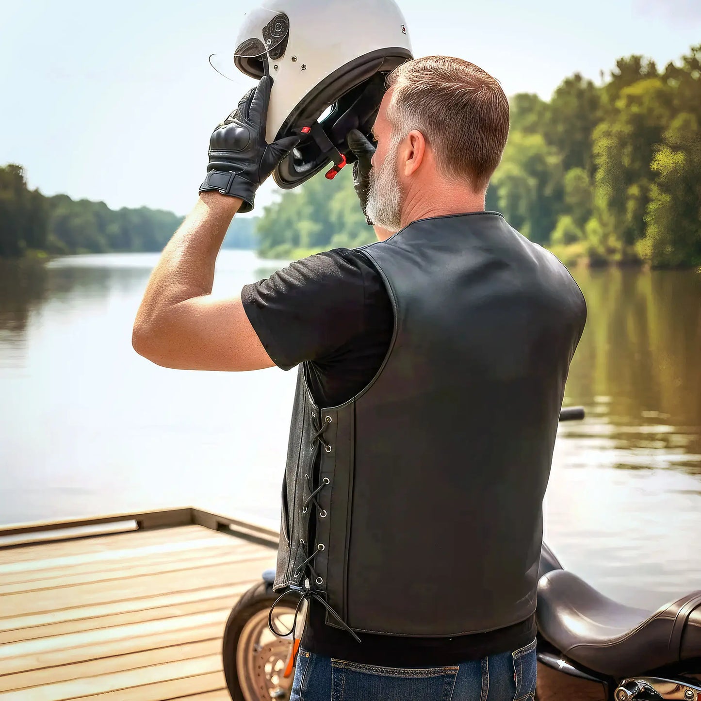 Hot Leathers VSM1066 Men's Black 'V-Twin Eagle' Motorcycle style Conceal and Carry Side Lace Leather Biker Vest