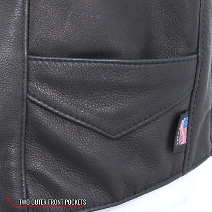 Hot Leathers VSM5006 Men's USA Made Classic Premium Biker motorcycle Leather Vest