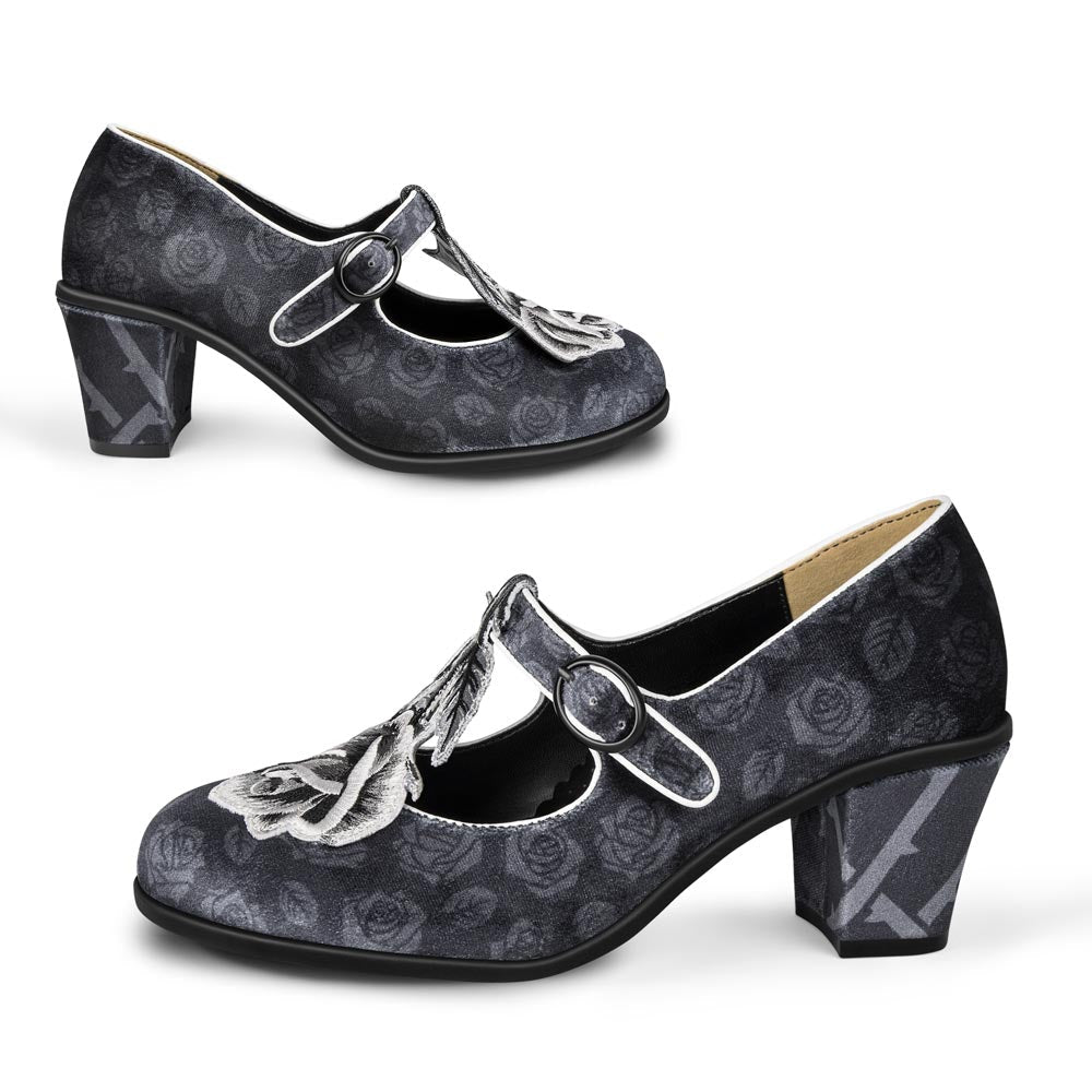 Black Tudor Women's Mary Jane Mid Heels
