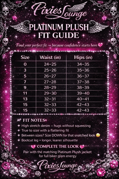 Womens Platinum Plush Rhinestone Skull Wing Flap Pocket Jeans – Biker Glam Dark Wash Denim