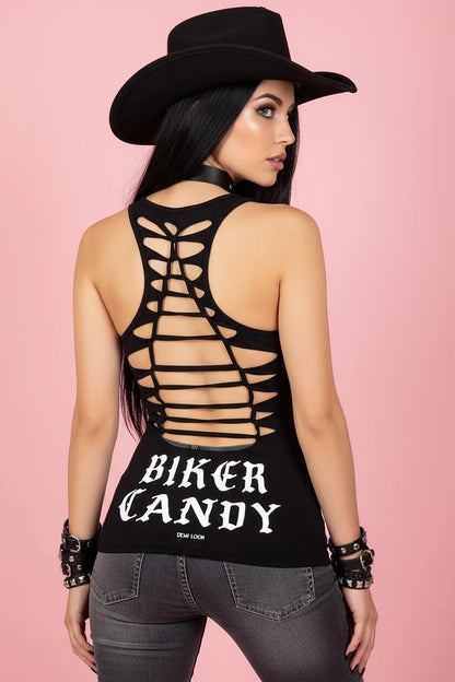 Slashed Biker Racerback Tanks | Biker Candy Tank by Demi Loon