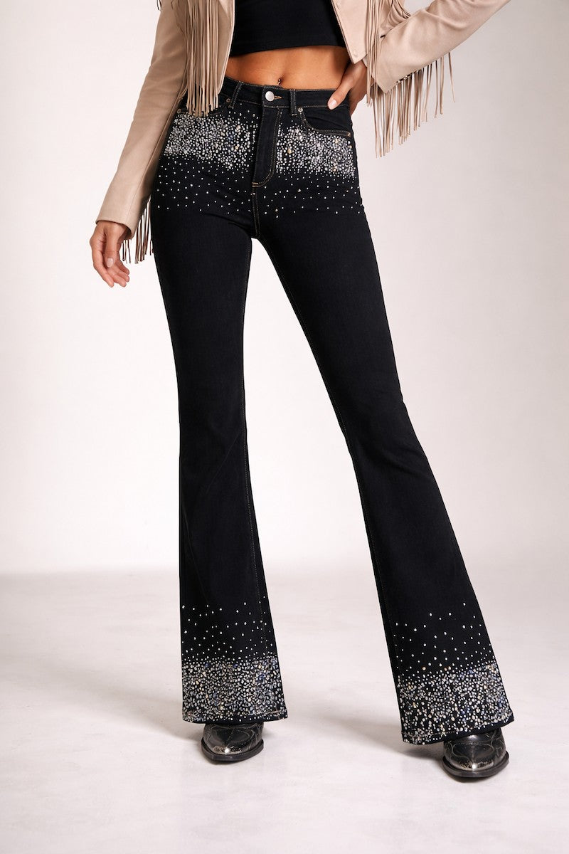 GJG Midnight Rebel Rhinestone Flare Jeans