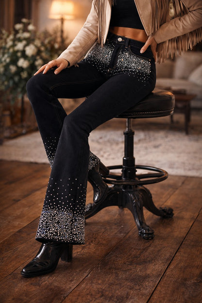GJG Midnight Rebel Rhinestone Flare Jeans