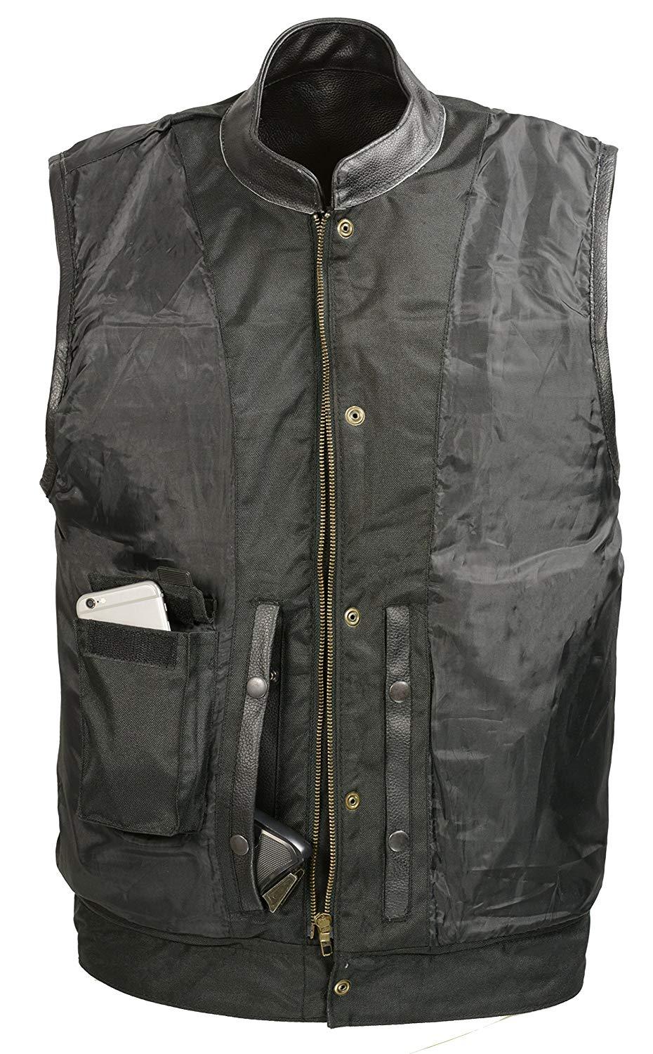 SOA Men’s Black Premium Leather Club Style Motorcycle Riding Vest BZ6210