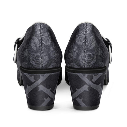 Black Tudor Women's Mary Jane Mid Heels