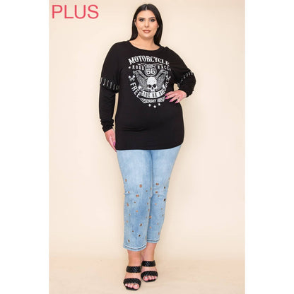 Ride or Die Skull & Wings Chain Detail Top | Plus Size