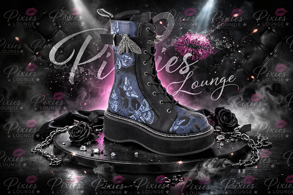 Demonia Emily-352-PT Midnight Moth Platform Combat Boot