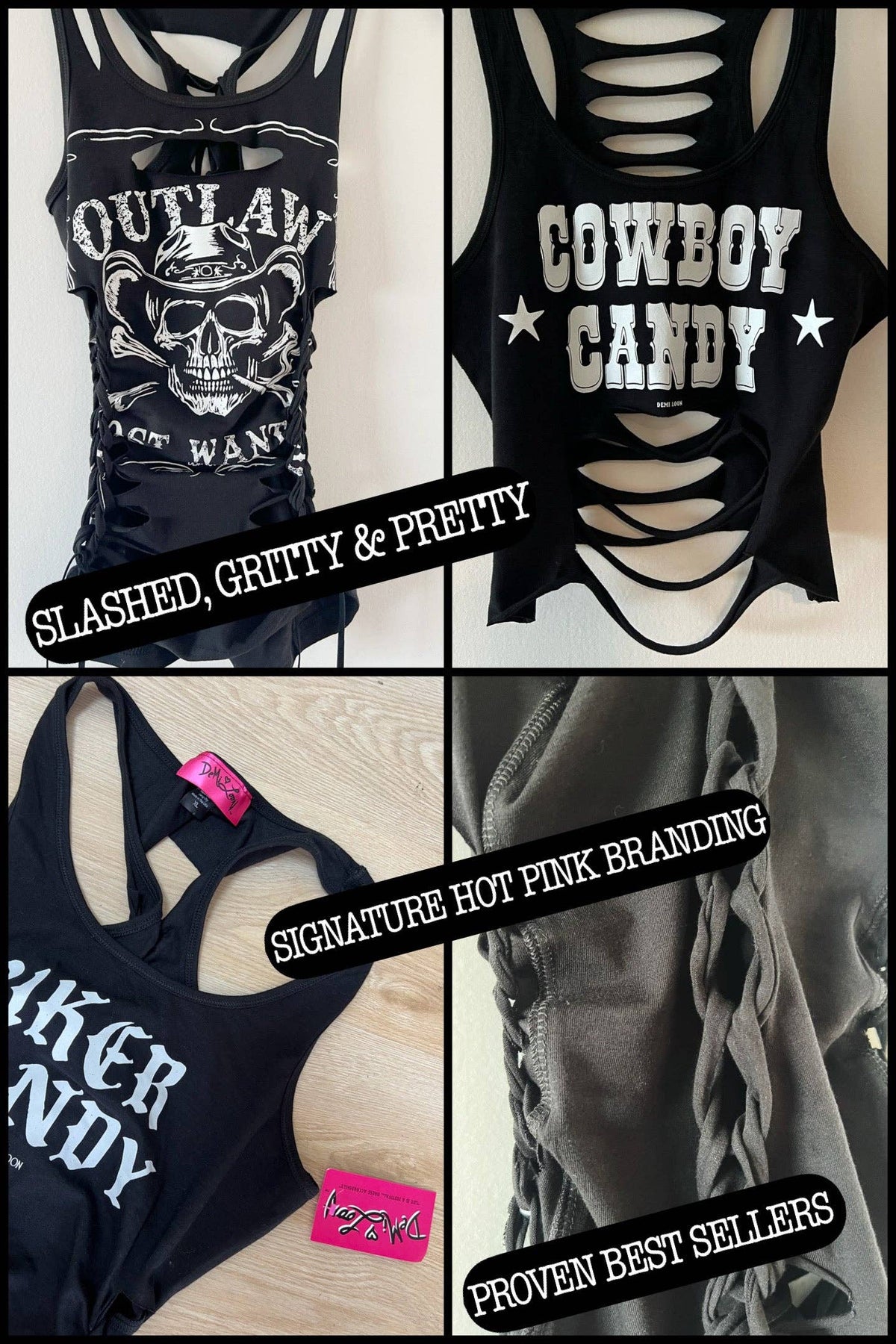 Outlaw Wild Blood Longhorn Skull Cowgirl Biker Slashed Tank