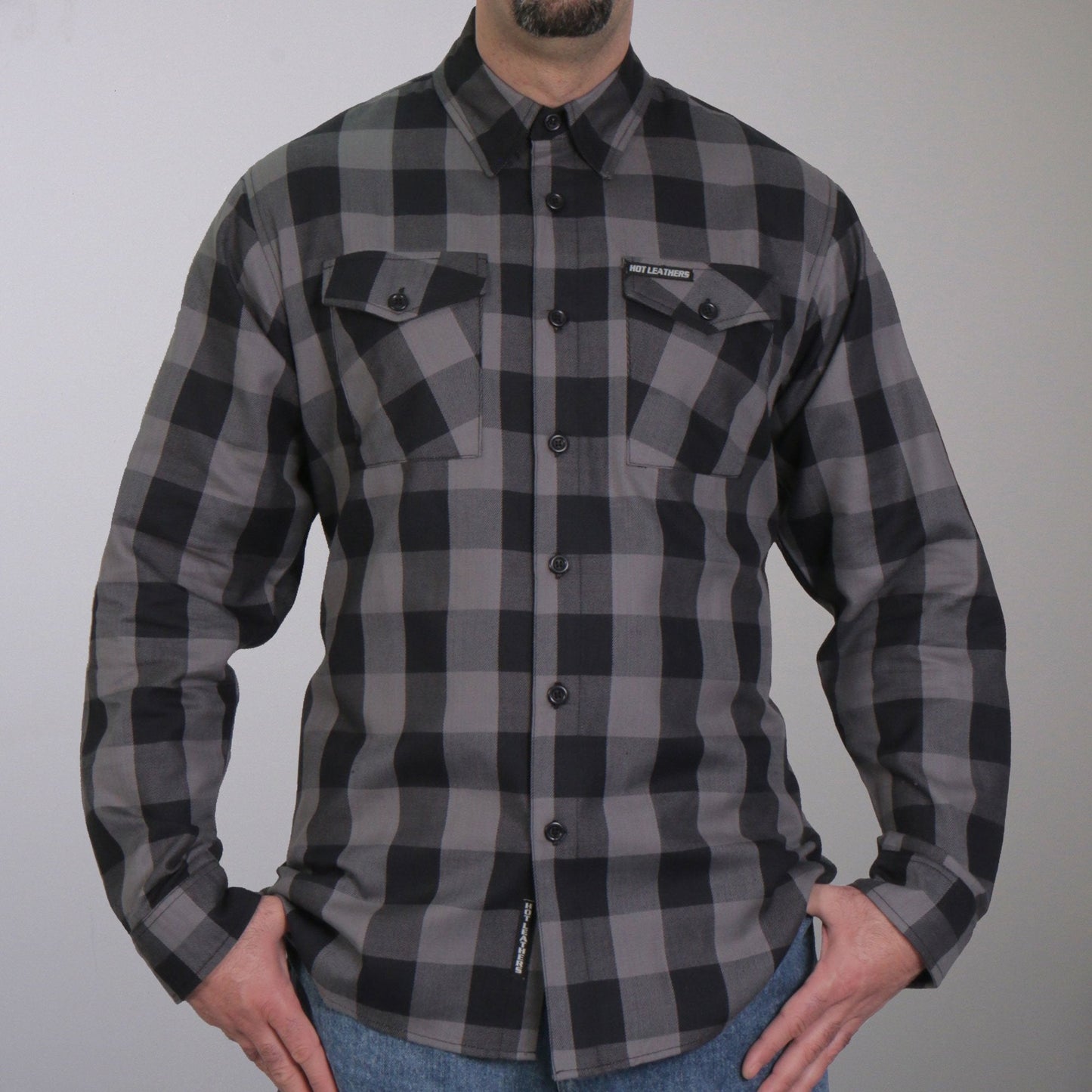 Hot Leathers Men's 'Wreckline' Black/Gray Cotton Flannel Shirt - Button Front - Riding/Casual/ Work Wear - FLM2001